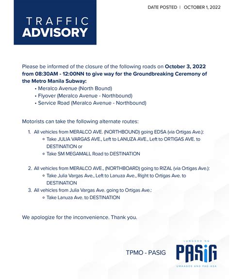 ADVISORY Please be informed .